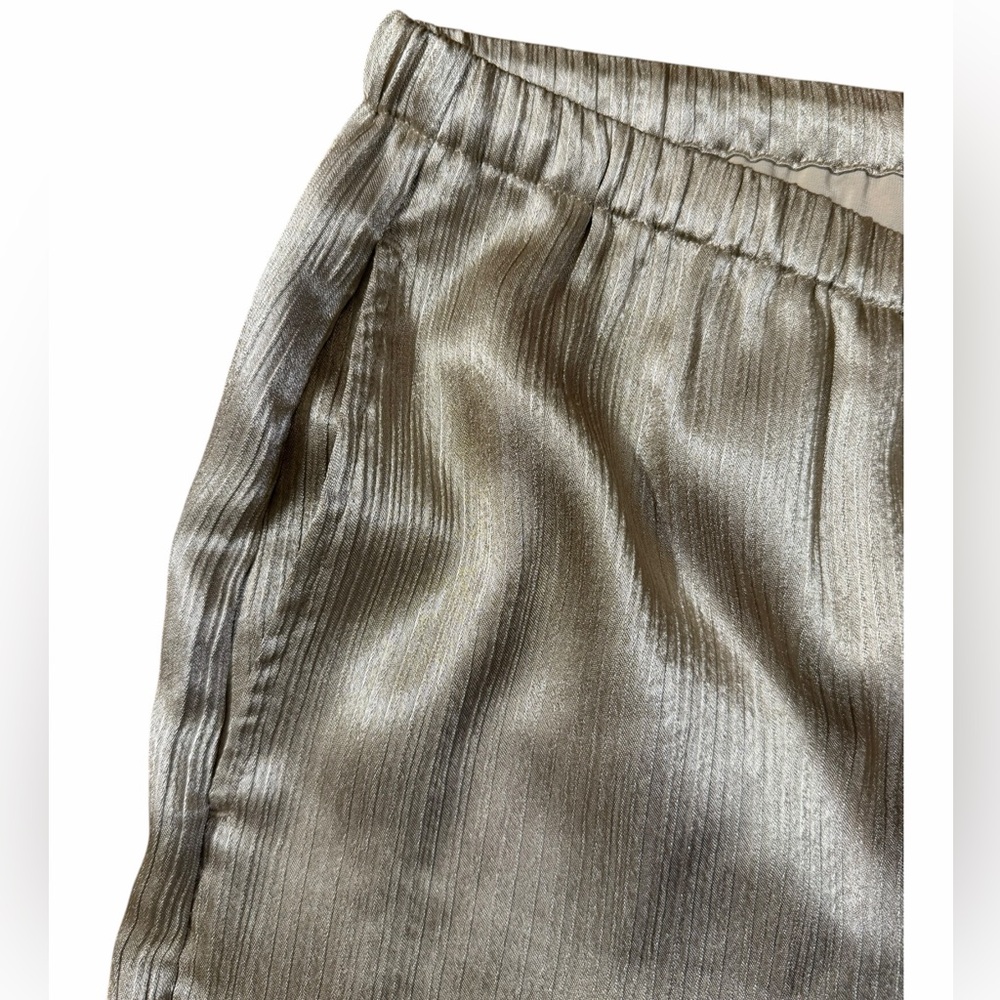 A&F Gold Metallic Pleated Wide Leg Pants L | Holiday Party NYE Outfit - Picture 9 of 13